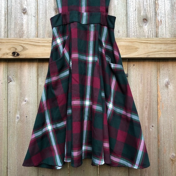 Collectif Kayden Festive Check Dungaree Dress Size XS Red Green Plaid Pinafore - Picture 4 of 14